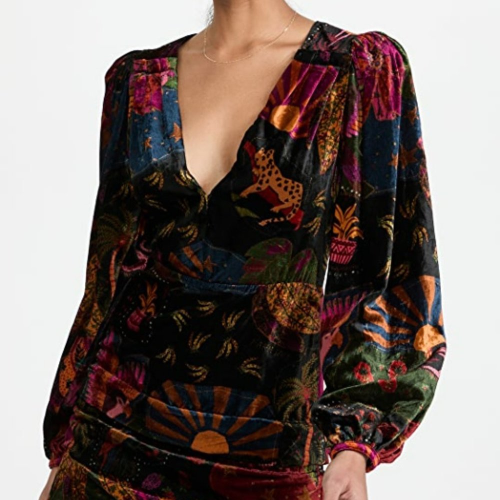 Farm Rio Crazy‎ Mix Velvet Mini Dress - Picture 12 of 14